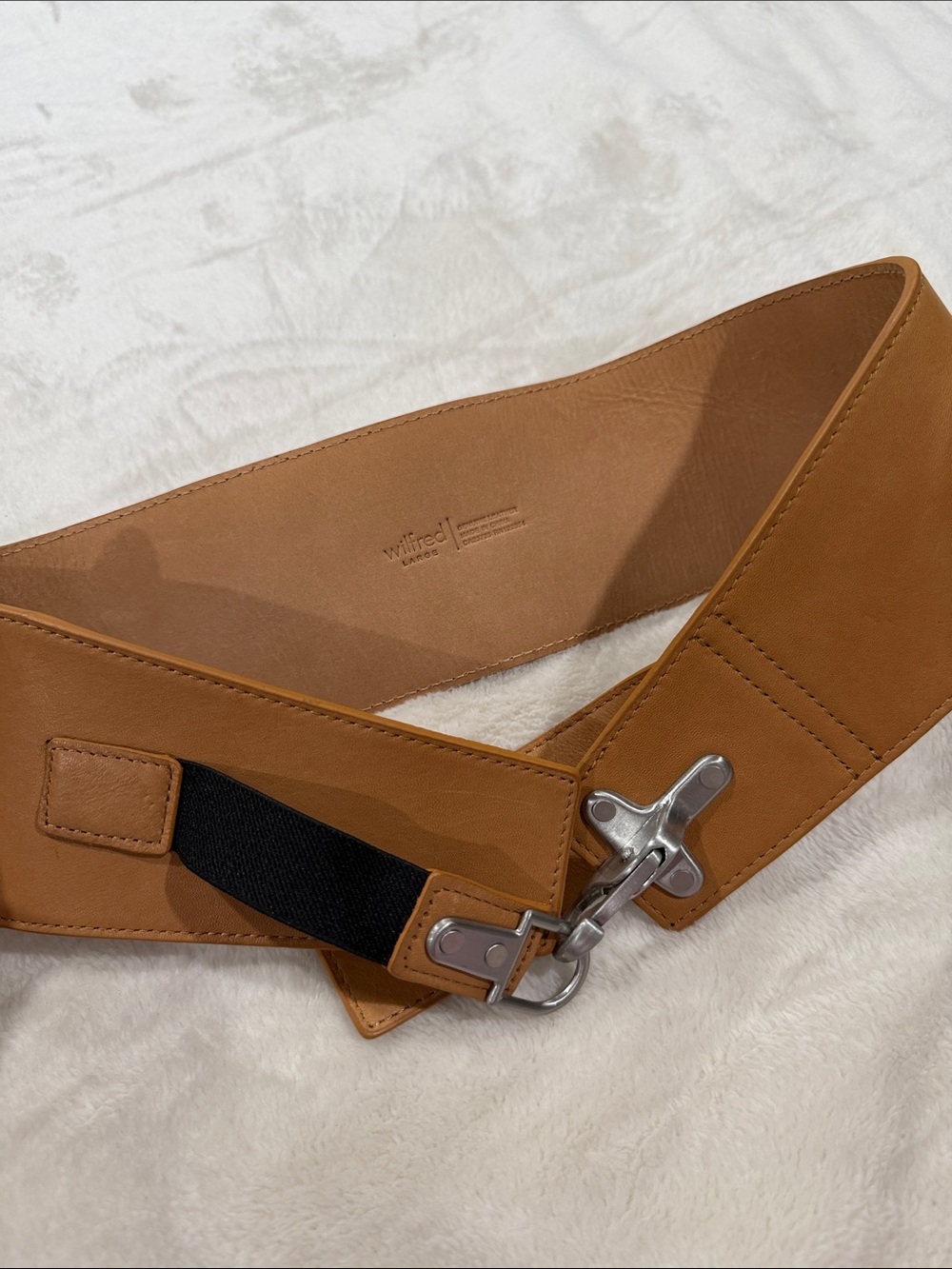 NWOT Wilfred Tan Wide Leather Belt with Silver Hardware